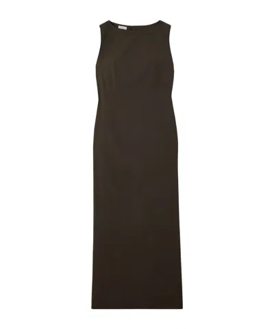 Brunello Cucinelli Bead-embellished Wool-blend Twill Maxi Dress In Black