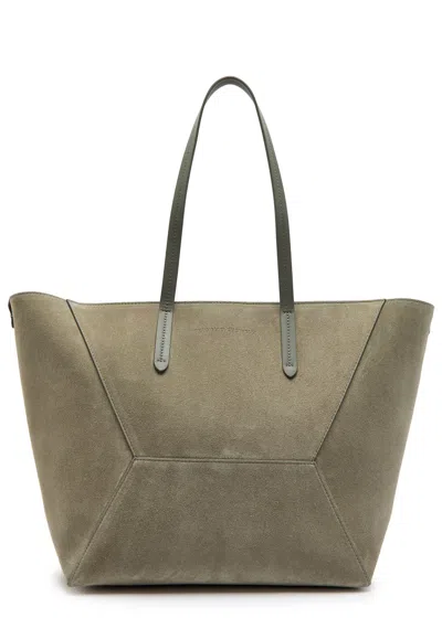 Brunello Cucinelli Bead Medium Suede Tote Bag In Purple