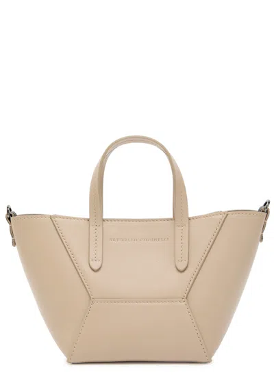 Brunello Cucinelli Bead Mini Leather Tote Bag In Sand