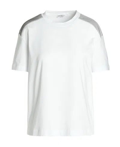 Brunello Cucinelli Bead-trim Short-sleeve T-shirt In White
