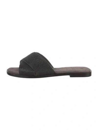 Pre-owned Brunello Cucinelli Beaded Accents Slides In Grey/metallic