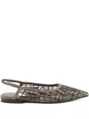 Brunello Cucinelli Women Sandal With Sparkling Abstract Embroidery In Suede In Brown
