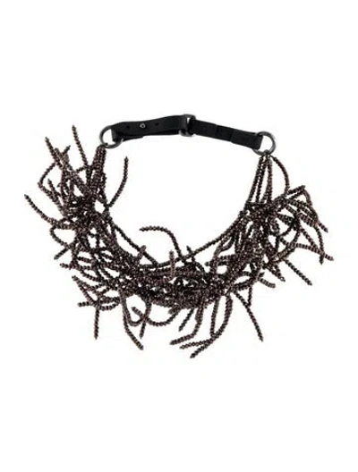 Pre-owned Brunello Cucinelli Beaded Branch Choker Necklace, 16" In Black