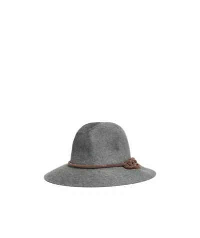 Brunello Cucinelli Beaded Brimmed Felt Hat In Gray