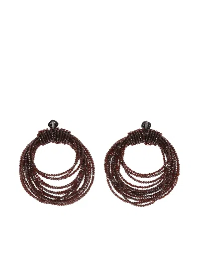 Brunello Cucinelli Beaded Circular Earrings In Brown