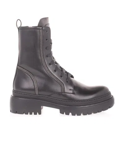 Brunello Cucinelli Beaded Corded Short Boots In Black