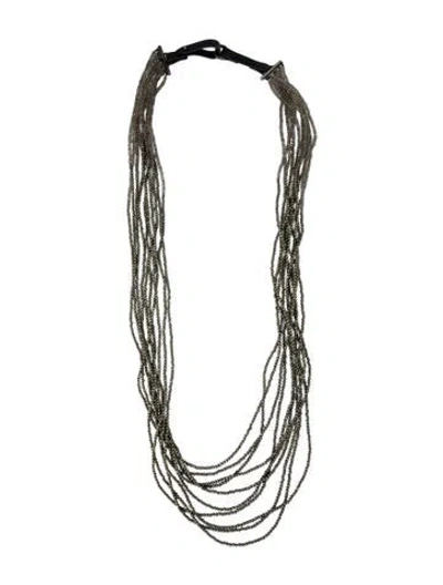 Pre-owned Brunello Cucinelli Beaded Crystal Multistrand Necklace, 43.5" In Grey