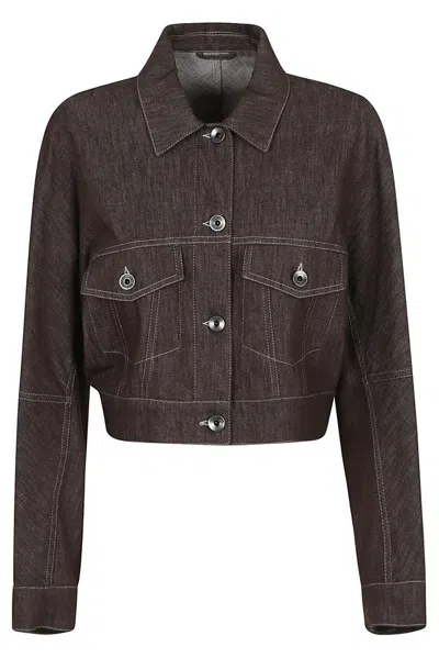 Brunello Cucinelli Beaded Detail Denim Effect Twill Jacket In Brown