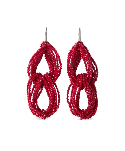 Brunello Cucinelli Beaded Drop Earrings In Burgundy