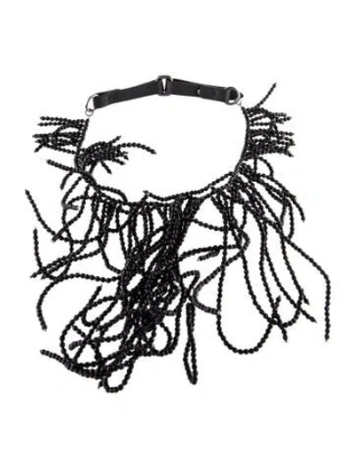 Pre-owned Brunello Cucinelli Beaded Fringe Choker Necklace, 16" In Black
