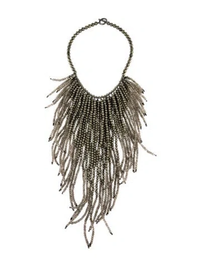 Pre-owned Brunello Cucinelli Beaded Fringe Collar Necklace, 15.5" In Gray