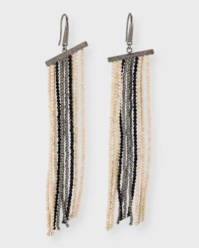 Brunello Cucinelli Beaded Fringe Drop Earrings In Cxr16 Grey