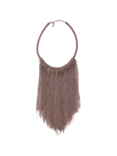 Brunello Cucinelli Beaded Fringe Necklace In Brown