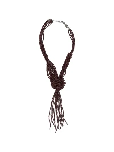 Brunello Cucinelli Beaded Knot-detail Necklace In Brown
