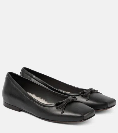 Brunello Cucinelli Beaded Leather Ballet Flats In Black
