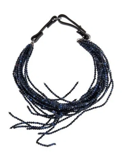 Pre-owned Brunello Cucinelli Beaded Leather Choker Necklace, 15" In Multi