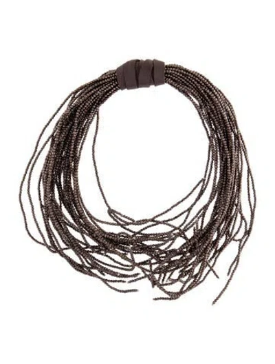 Pre-owned Brunello Cucinelli Beaded Leather Choker Necklace, 18" In Multi