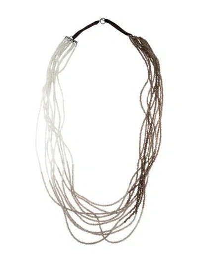 Pre-owned Brunello Cucinelli Beaded Leather Multi-strand Necklace, 44" In Gray