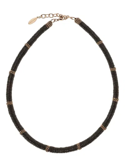 Brunello Cucinelli Beaded Leather Necklace In Black