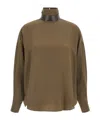 Brunello Cucinelli Silk Blouse With High Collar And Keyhole Back In Brown