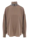 Brunello Cucinelli Beaded-neck High-neck Blouse In Nude