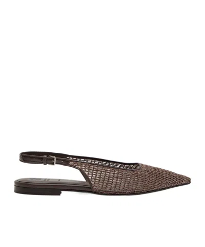 Brunello Cucinelli Beaded Sandals In Brown