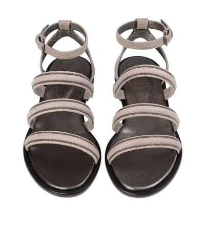 Brunello Cucinelli Beaded Sandals In Brown