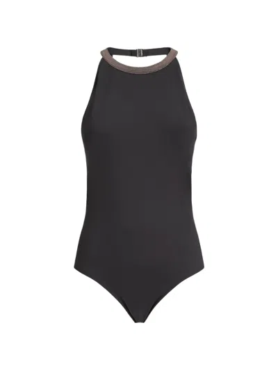 Brunello Cucinelli Beaded Swimsuit In Black