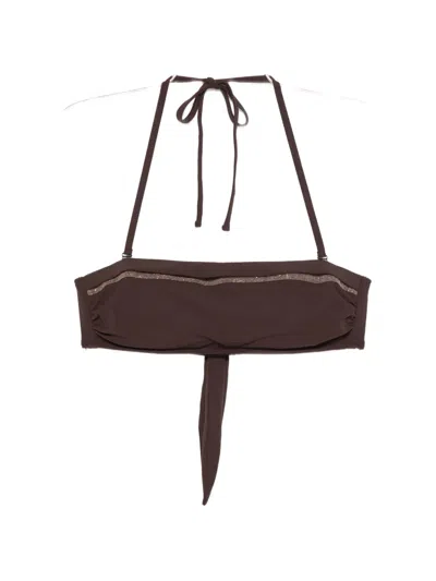 Brunello Cucinelli Beaded Tie Bikini In Brown