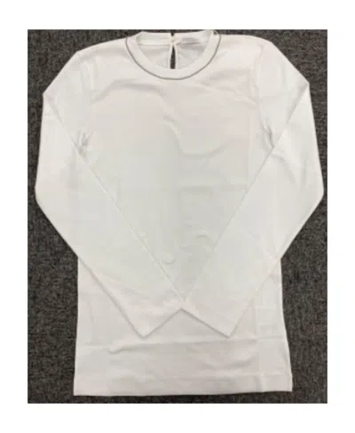 Brunello Cucinelli Beaded-trim Ribbed T-shirt In White