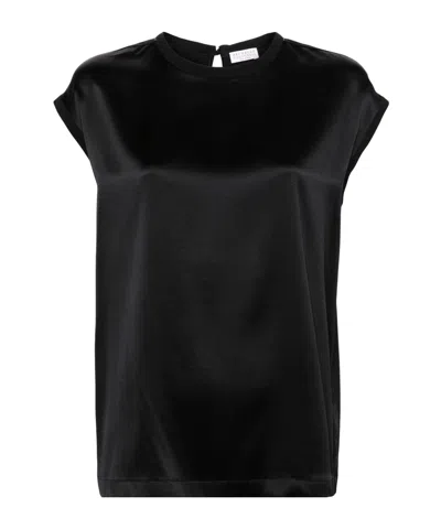 BRUNELLO CUCINELLI BEADED-TRIM SATIN BLOUSE