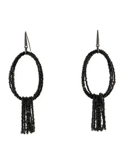 Pre-owned Brunello Cucinelli Beaded Vetro Hoop Earrings In Black