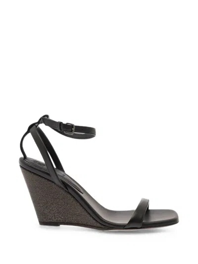 Brunello Cucinelli Textured Leather Wedge Sandal In Multi