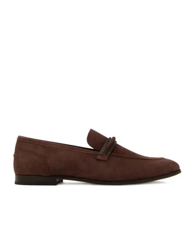 Brunello Cucinelli Beaded-embellished Suede Loafers In Brown