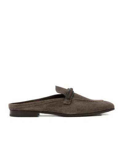 Brunello Cucinelli Beaded-embellished Suede Mules In Brown