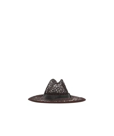 Brunello Cucinelli Beaded-ribbon Open-weave Hat In Black