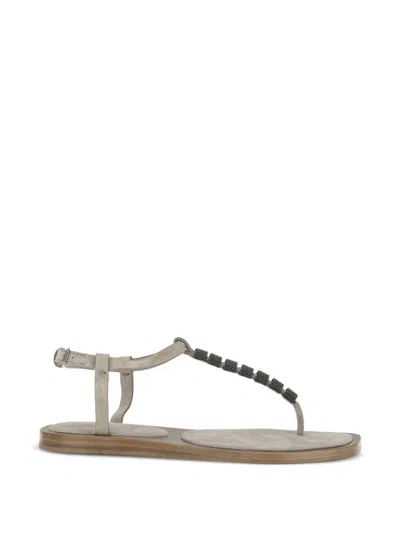 Brunello Cucinelli Beaded-strap Sandals In Brown