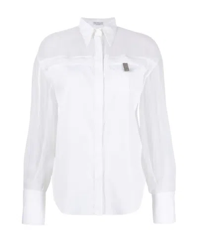 Brunello Cucinelli Bead-embellished Cotton Shirt In White