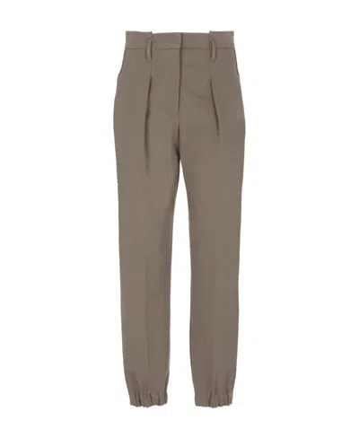 Brunello Cucinelli Bead-embellished High-waisted Trousers In Brown