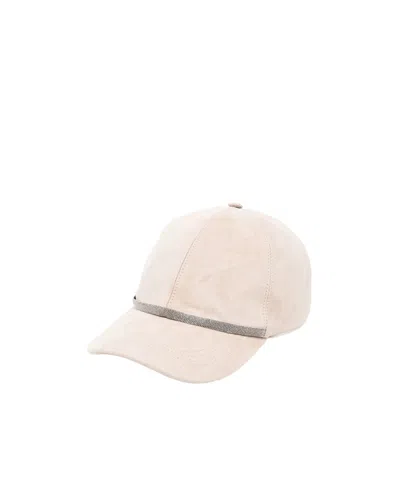Brunello Cucinelli Bead-embellished Leather Cap In Neutral