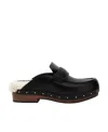 Brunello Cucinelli Shearling-lined Bead-embellished Leather Clogs In Black