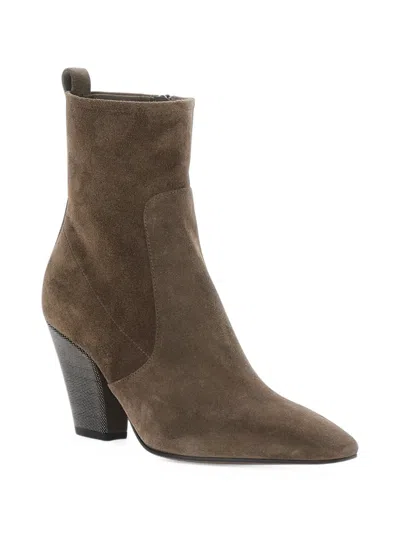 Brunello Cucinelli Bead-embellished Suede Ankle Boots In Brown