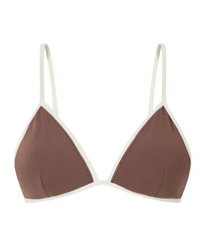 Brunello Cucinelli Bead-embellished Triangle Bikini Top In Brown