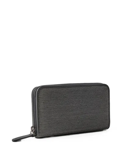 Brunello Cucinelli Bead-embellished Zip-around Wallet In Gray