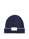 Brunello Cucinelli Logo Patch Ribbed Beanie In Blue