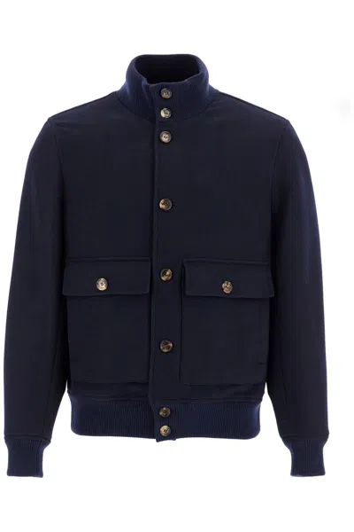 Brunello Cucinelli Beaver Bomber Jacket In Italian In Blue