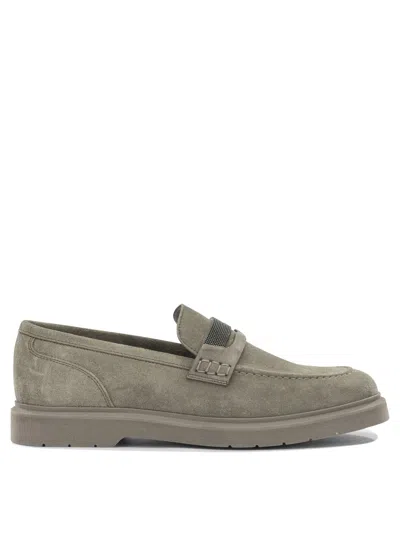 Brunello Cucinelli Elegant Leather Loafers With 2cm Heel Height For Women In Gray