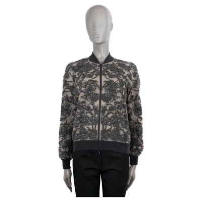Pre-owned Brunello Cucinelli Beige & Grey Sequin Embroidered Floral Bomber Jacket Xs In Gray