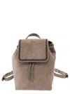 BRUNELLO CUCINELLI BEIGE BACKPACK WITH ENGRAVED LOGO AND MONILE DETAIL IN SUEDE WOMAN