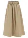 Brunello Cucinelli Cotton Midi Skirt With Elastic Waistband In Brown